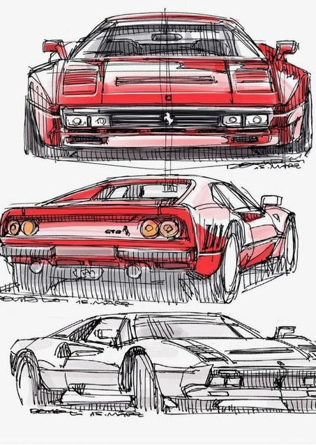 Classic Semi-Gloss Ferrari Sketch Poster